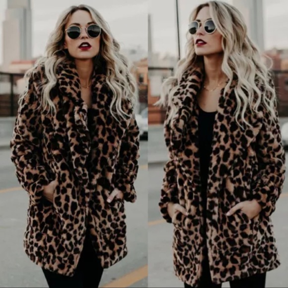 Jackets & Blazers - New NWT leopard animal print faux fur coat jacket